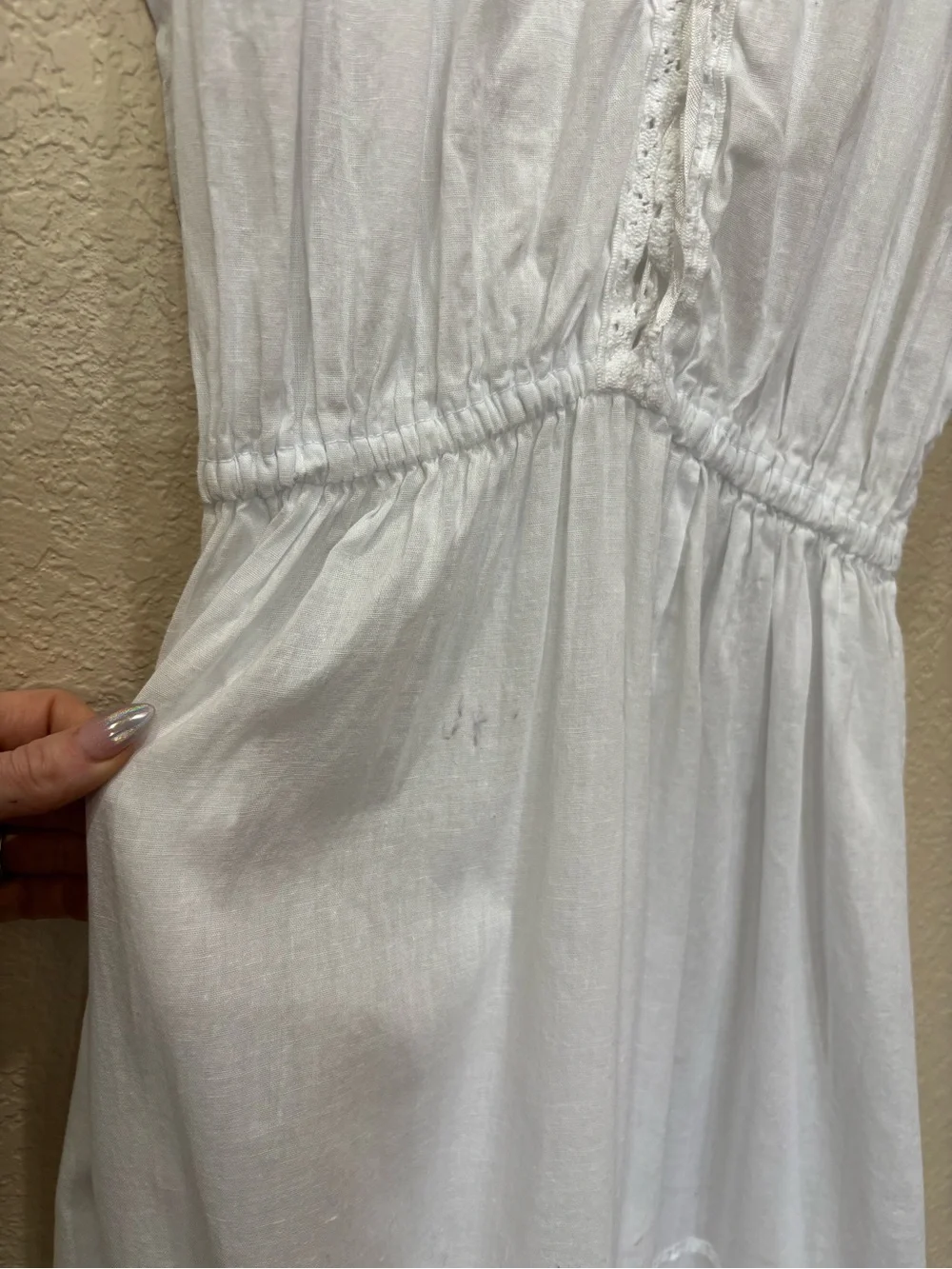 Cottagecore Boho Farmhouse White Cotton Tiered Midi Shirt Dress Croquet Romantic